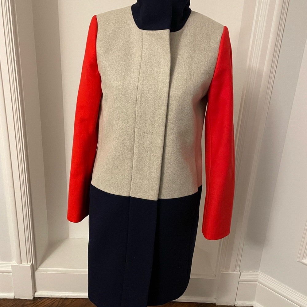 J. Crew Navy, Red & Cream Color Block Coat